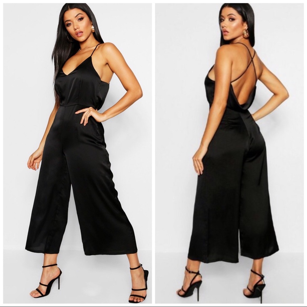 Boohoo Black Satin Jumpsuit